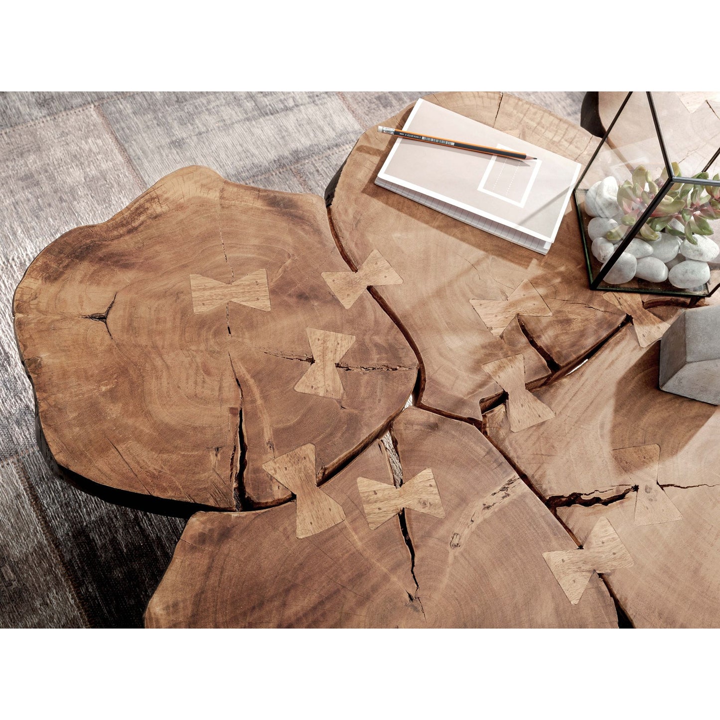Nancy's Cando Salontafel - Koffietafel - Massief Hout - Acacia - Boomstam - Bruin - Metaal -  115 x 70 x 40 cm