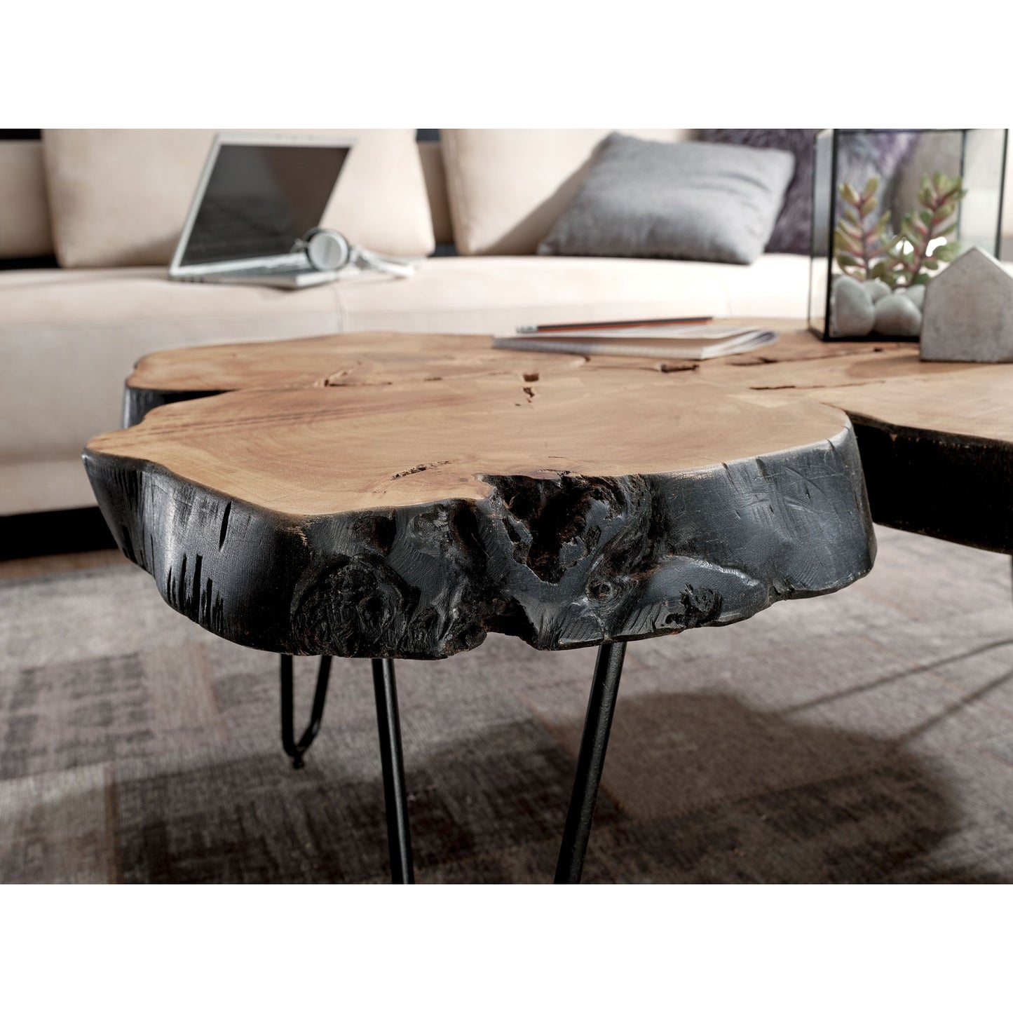 Nancy's Cando Salontafel - Koffietafel - Massief Hout - Acacia - Boomstam - Bruin - Metaal -  115 x 70 x 40 cm