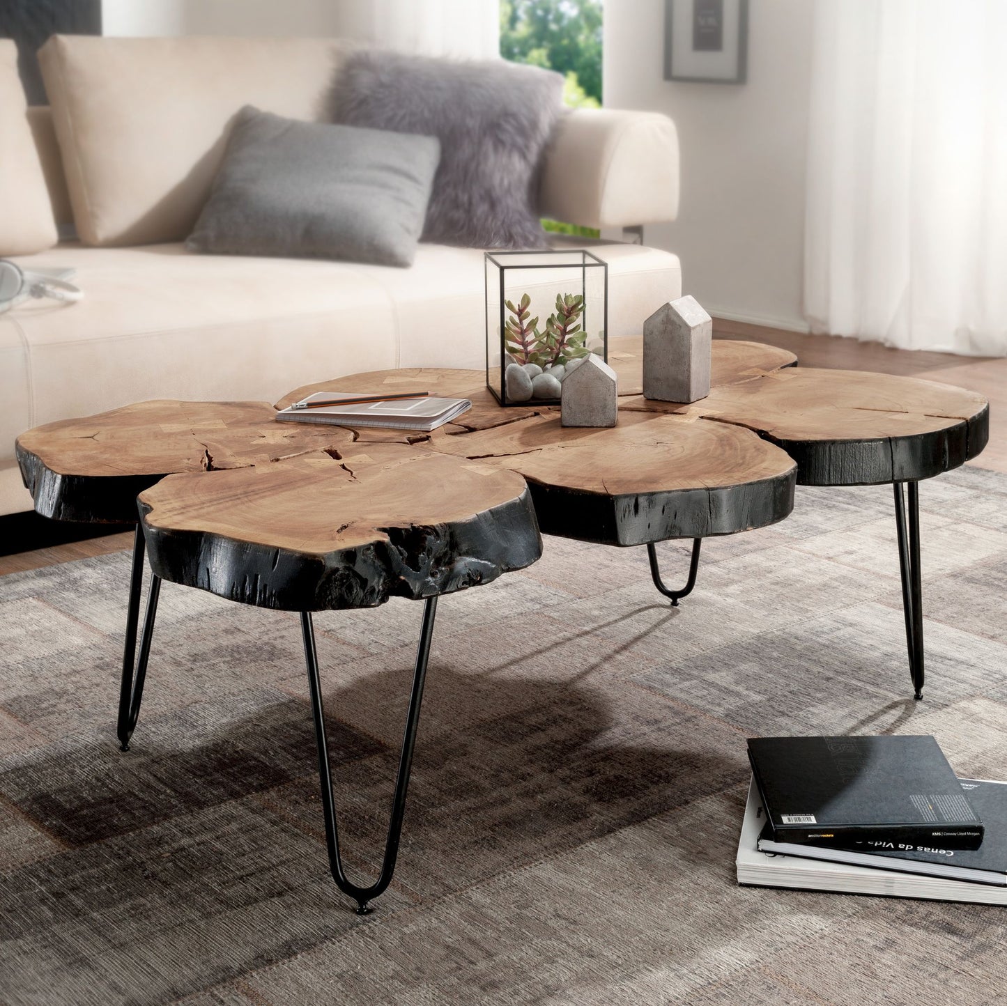 Nancy's Cando Salontafel - Koffietafel - Massief Hout - Acacia - Boomstam - Bruin - Metaal -  115 x 70 x 40 cm