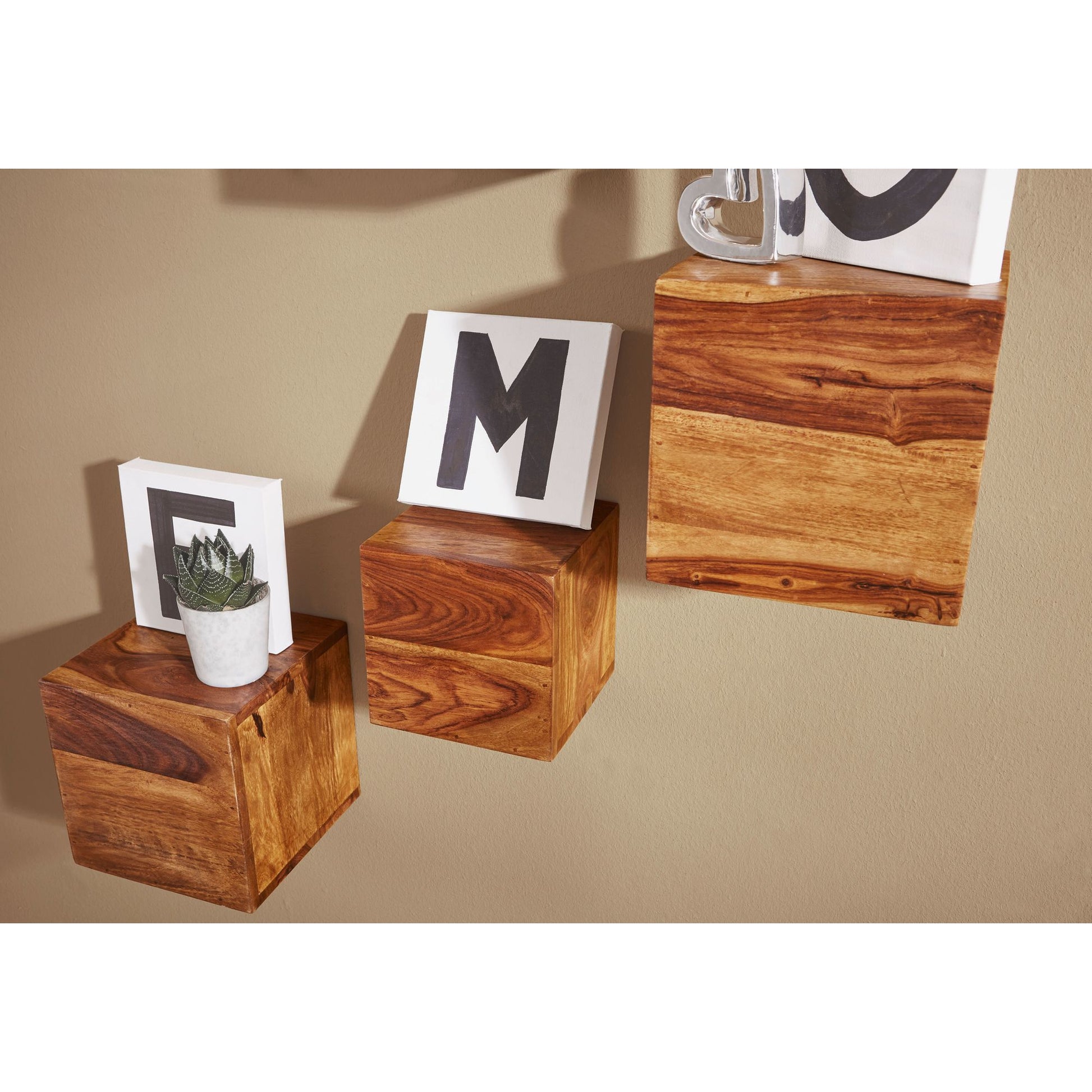Nancy's Jericho Wandplanken Set Van 4 - Wandblokken - Massief Sheeshamhout - Verschillende afmetingen