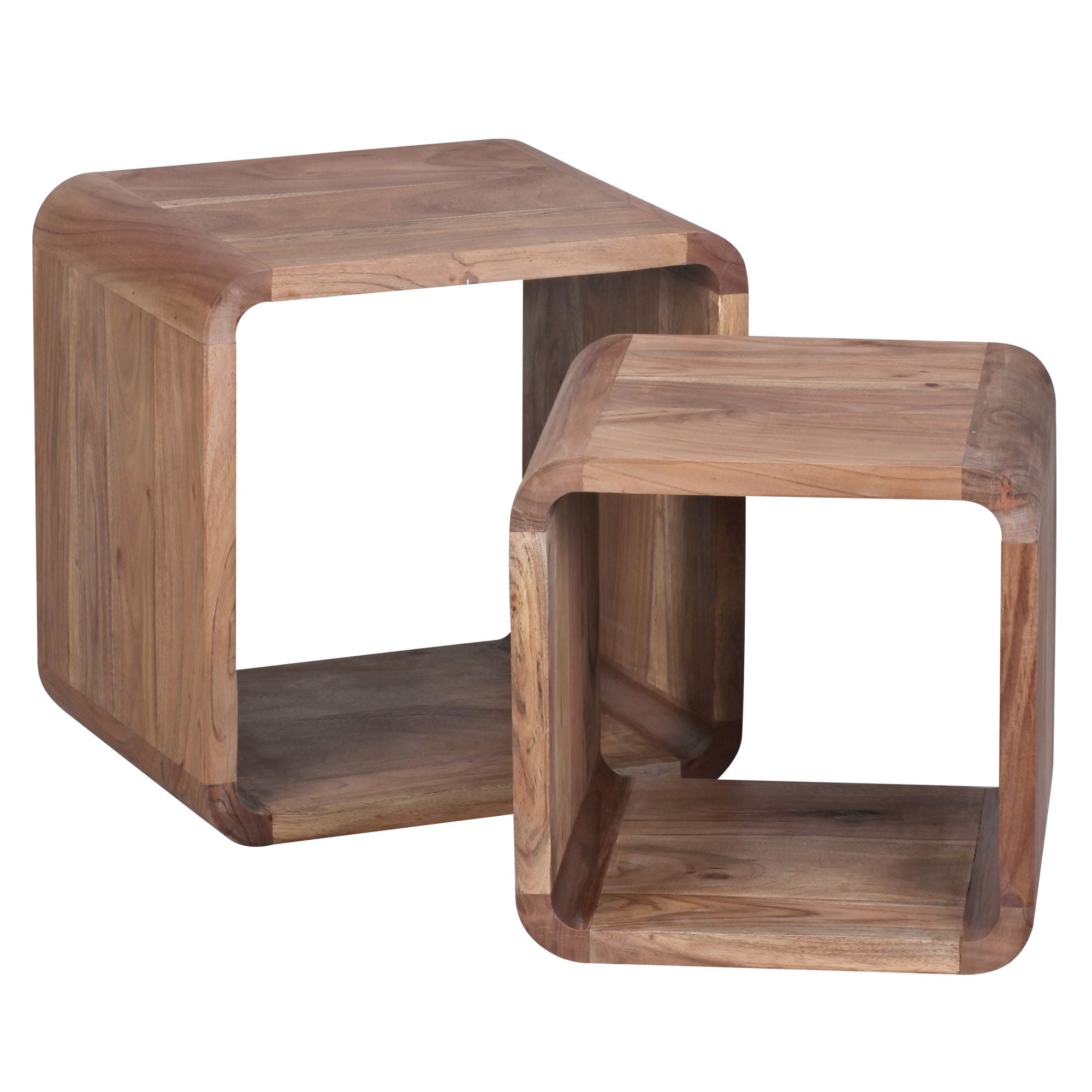 Nancy's Wixom Side Tables - Set of 2 - Bedside Tables - Cube - Open Storage Space - Solid Wood - Acacia - Brown