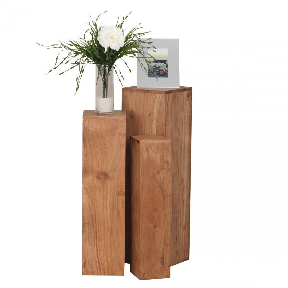 Nancy's Biloxi Side Tables - Set Of 3 - Decoration Block - Elongated Side Table - Solid Wood - Acacia - Brown