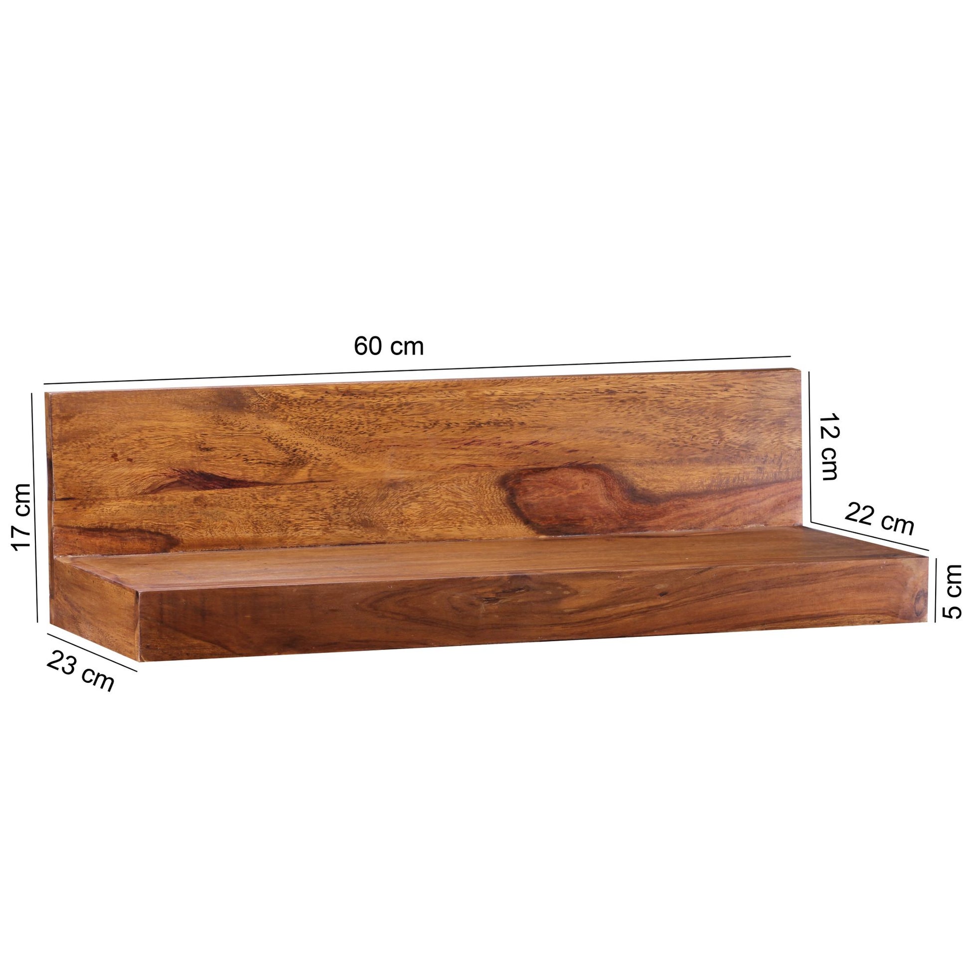 Nancy's Owattona Wandplank - Boekenplank - Zwevend - Massief Sheeshamhout - ± 60 x 20 x 15 cm