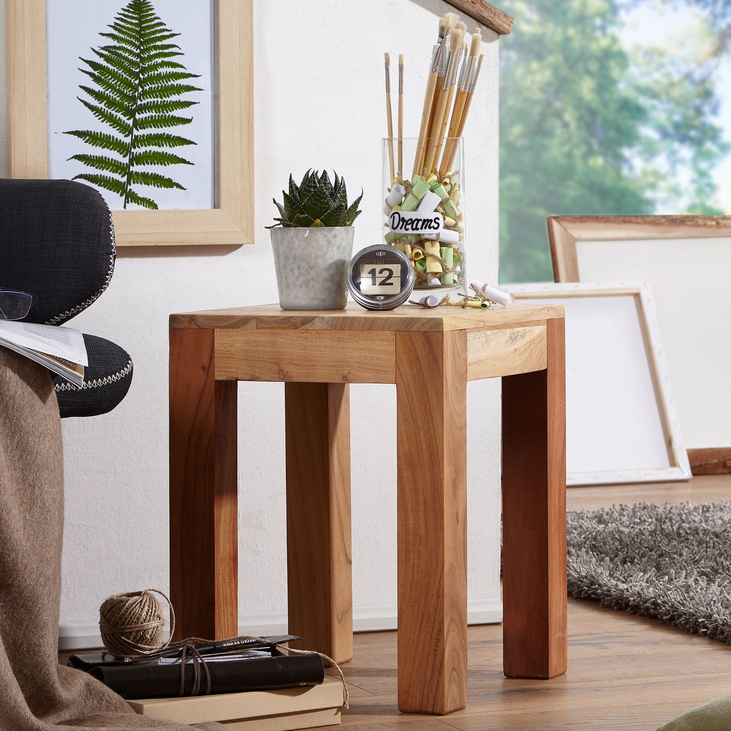 Nancy's Allouez Bijzettafel -  Sheesham/Acacia Hout - Salontafel - Bijzettafels - 35 x 35 x 45 cm
