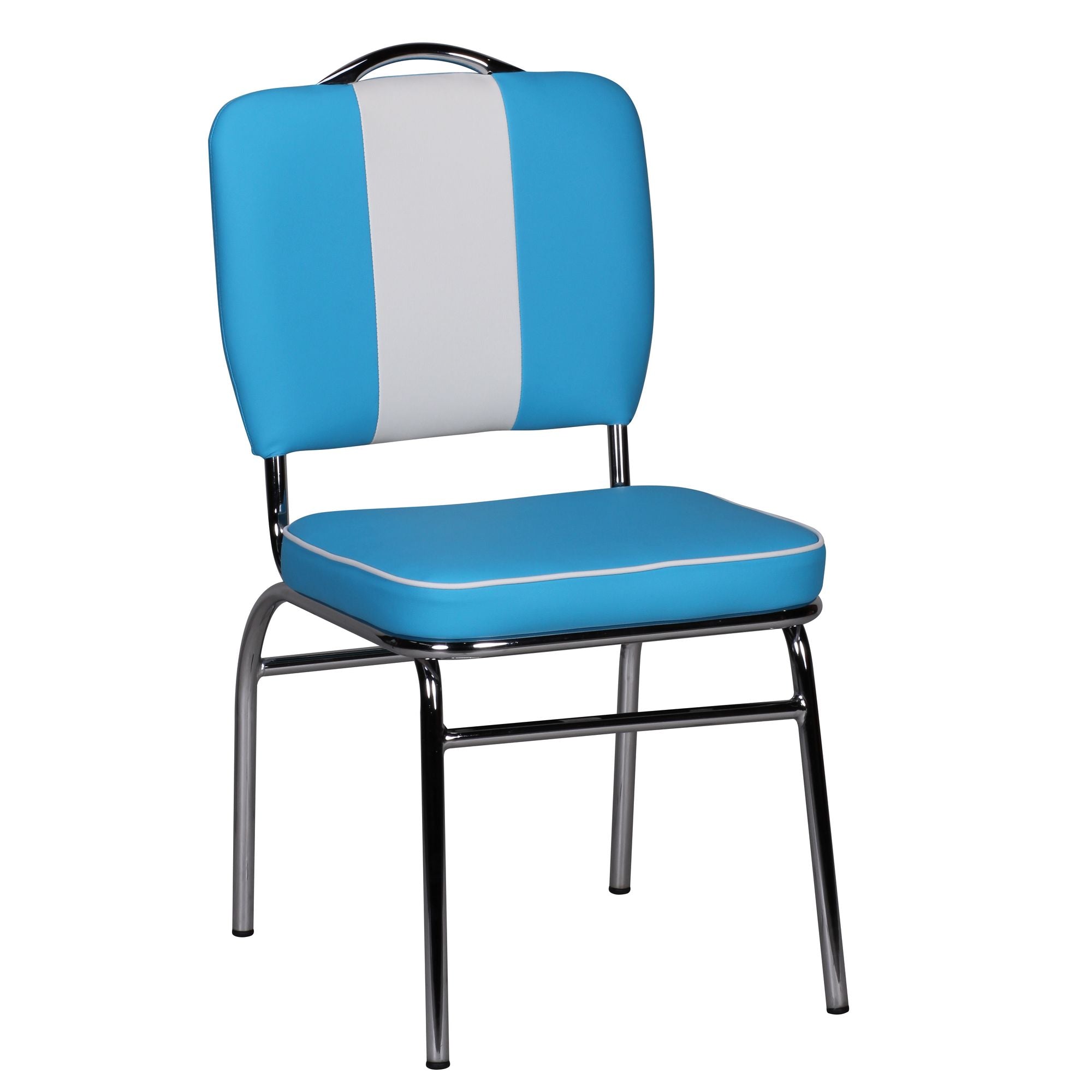 Nancy's Retro Dining Room Chair - Dining Room Chairs - Dining Chairs - Chrome - Faux Leather - Blue - White - Black 