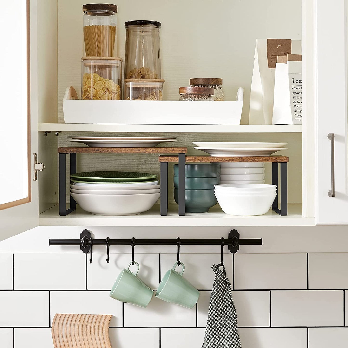 Nancy's Carao Kruidenrek - Keuken Organizer - Set van 2 - Industrieel - Vintage Bruin en Zwart