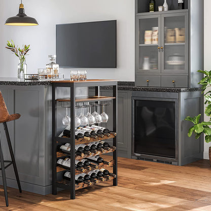 Nancy's Plaisance Wine Rack with Glass Holders - Wine Holder - Bottle Rack - Upright - Industrial - Brown and Black - 66 x 30 x 100 cm
