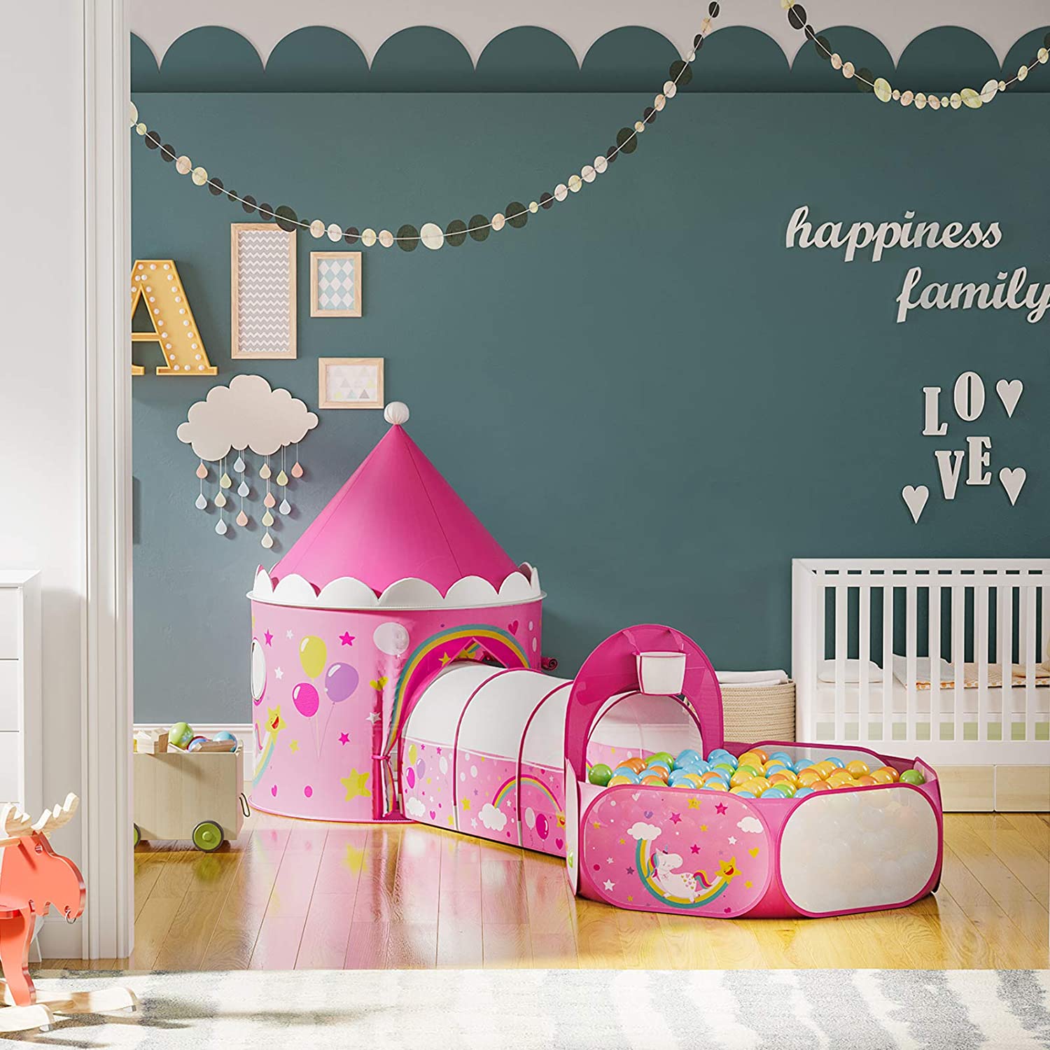 Nancy’s Forest Hill 3-in-1 Speeltent voor Kinderen - Speelhuis - Pop-up Speeltent - Indoor & Outdoor - Roze met Animaties
