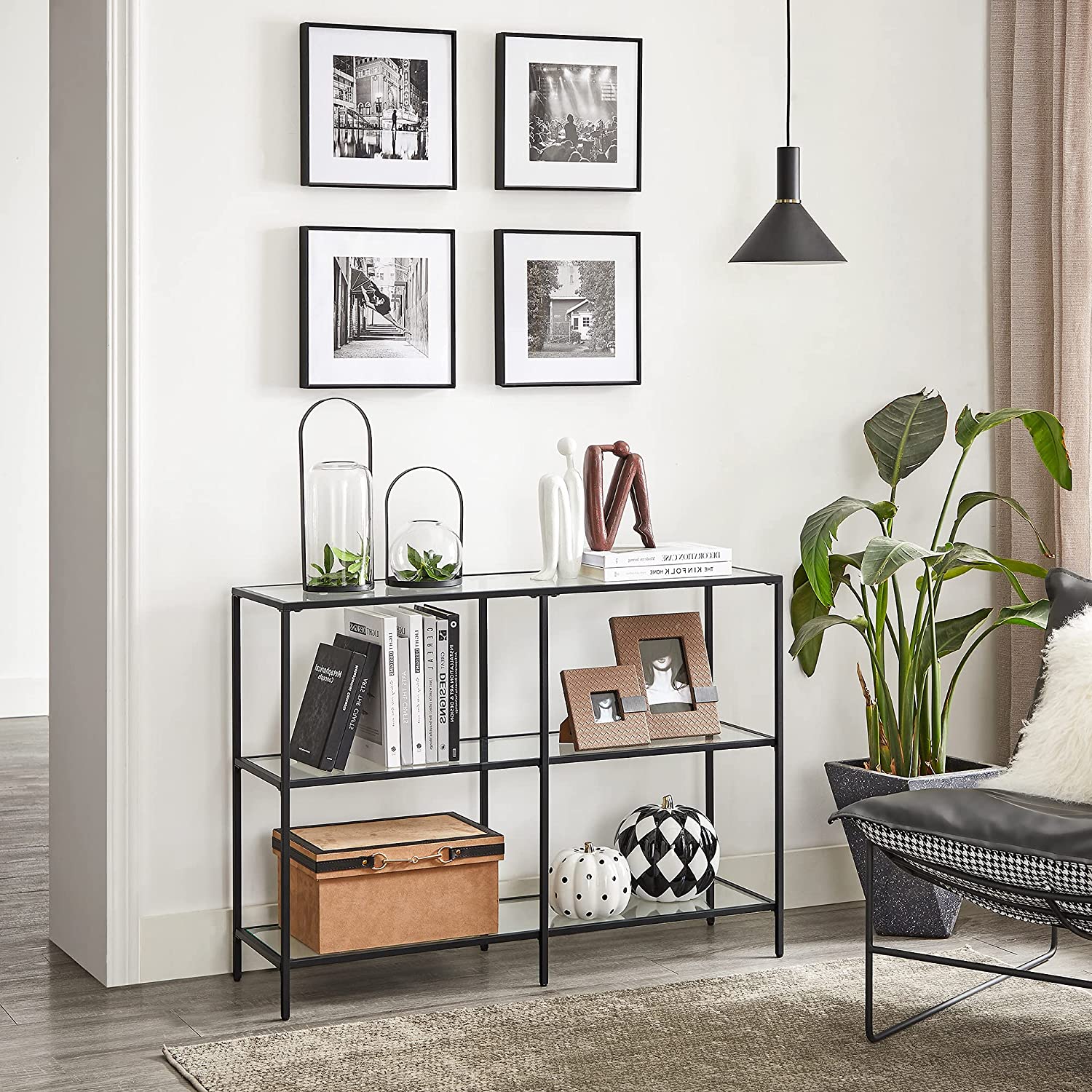 Nancy’s Chacacal Sidetable - Consoletafel - Bijzettafel - met Gehard Glas - Modern - Zwart - Staal - ± 100 x 30 x 70 cm