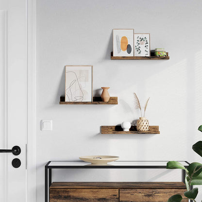 Nancy's Wandplank Industrieel Hout - Set van 3 - Zwevend - Wandplanken - Industrieel - Spaanplaat - Lengte 38 cm - Vintage bruin