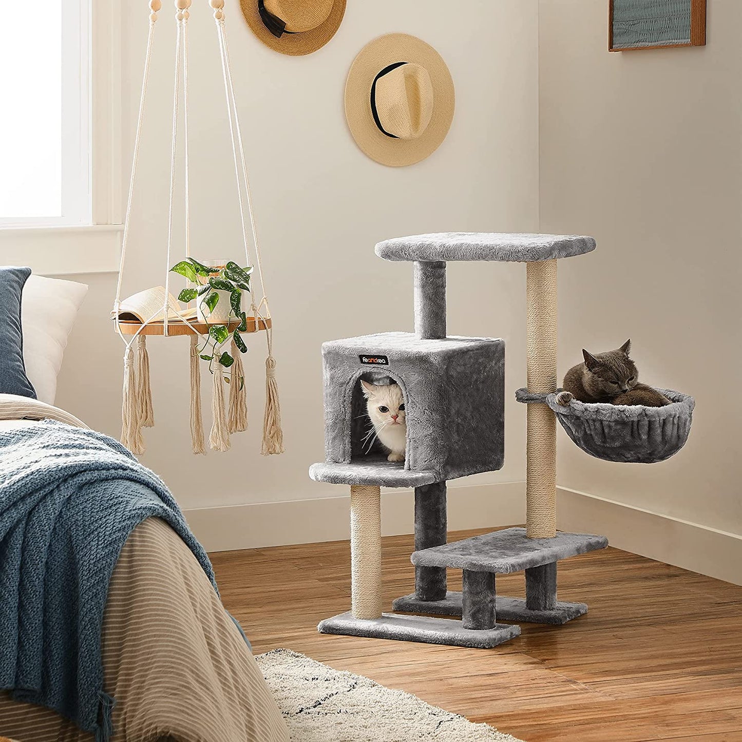 Nancy's Buffalo Point Scratching Post for Cats - Cat Scratching Post - with Cuddle Cave - Gray - 46 x 41 x 84 cm