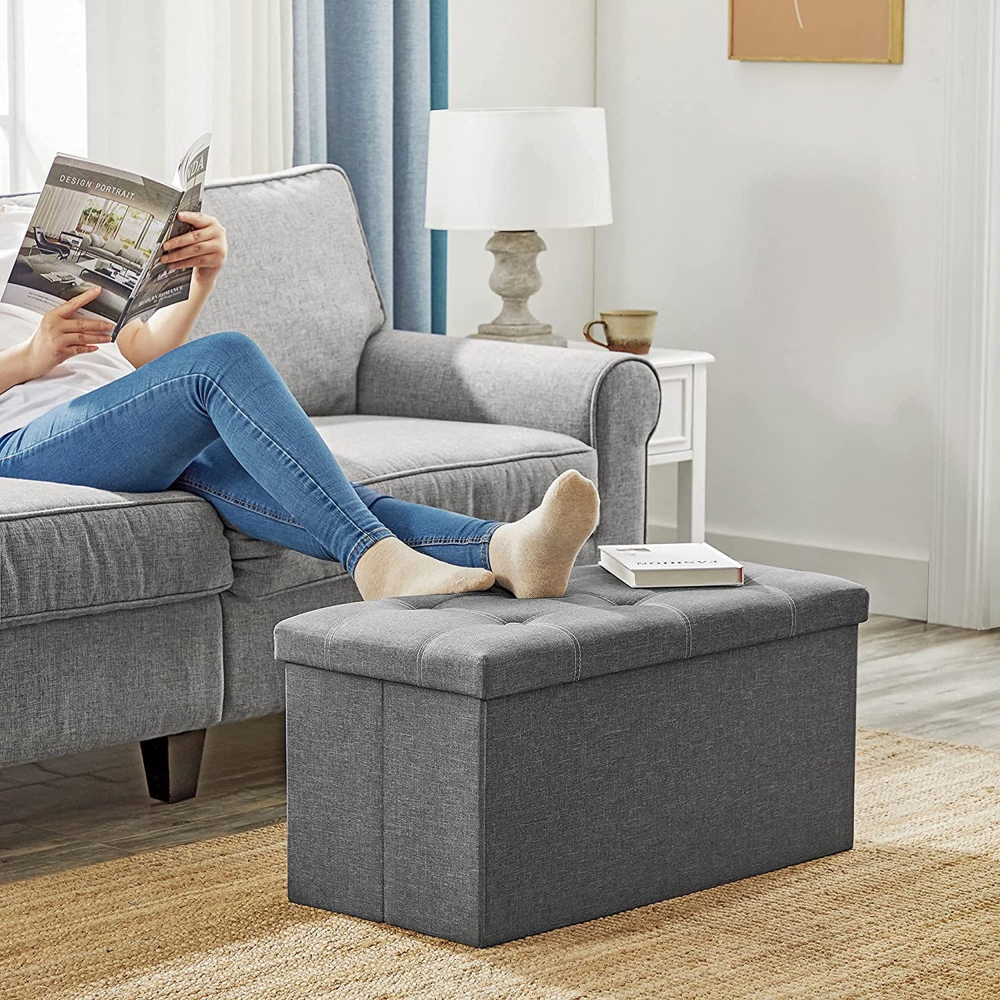 Nancy's Glenm Bank met Opslag - Bank met Opbergruimte - Hocker - 80L - Donkergrijs - ± 75 x 40 x 40 cm