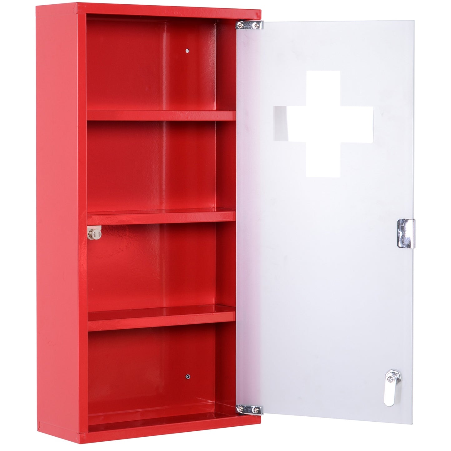 Nancy's Medicijnkast - Roestvrij Staal - Kijkglas - Gesatineerd - Slot - 30 x 12 x 60 cm - Zilver - Rood