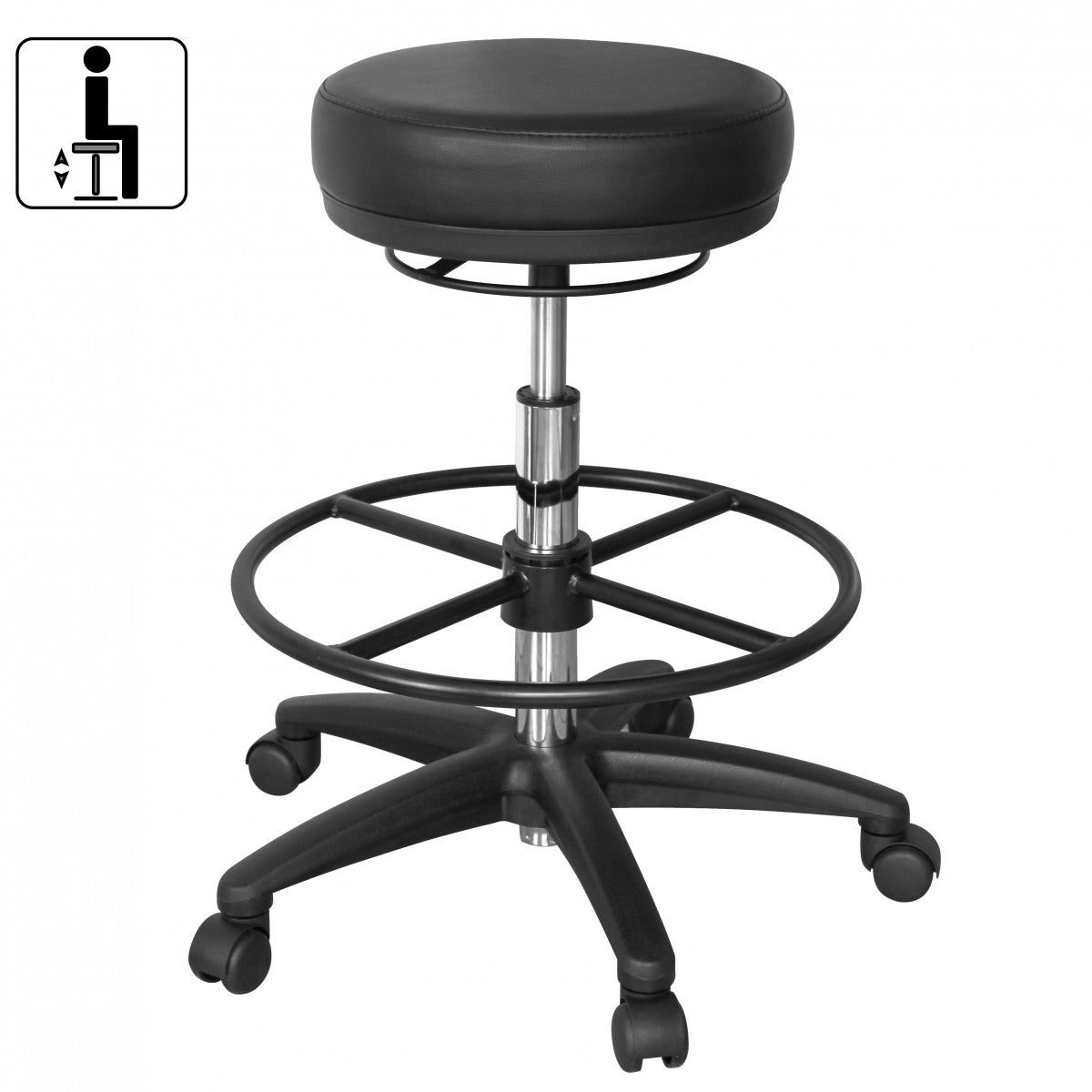 Nancy's Salina Adjustable Stool - Work Stool - Swivel Stool - Height Adjustable - Synthetic Leather - Black