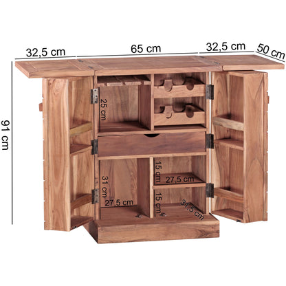 Nancy's Jackson Home Bar - Fold-Out Bar - Display Cabinet - Wine Storage - Beverage Storage - Solid Wood Acacia - Country Style - Bar Cabinet