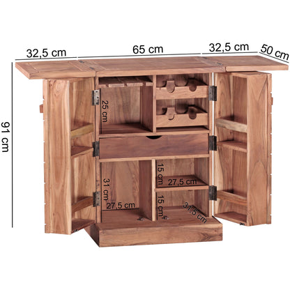 Nancy's Jackson Home Bar - Bar pliable - Vitrine - Stockage du vin - Stockage des boissons - Acacia en bois massif - Style campagnard - Armoire de bar