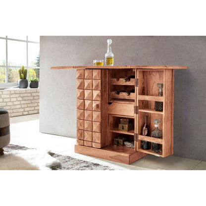 Nancy's Jackson Home Bar - Bar pliable - Vitrine - Stockage du vin - Stockage des boissons - Acacia en bois massif - Style campagnard - Armoire de bar