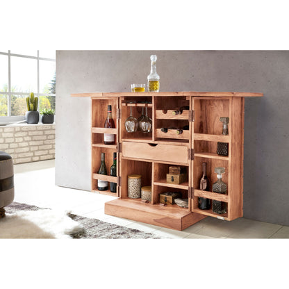 Nancy's Jackson Home Bar - Bar pliable - Vitrine - Stockage du vin - Stockage des boissons - Acacia en bois massif - Style campagnard - Armoire de bar