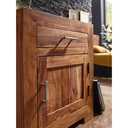 Table de chevet Roseburg de Nancy - Table de chevet en bois massif - Sheesham - Tiroir - Porte - Tables de chevet