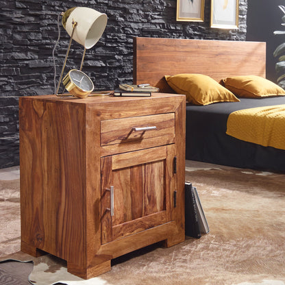 Nancy's Roseburg Bedside Table - Solid Wood Bedside Table - Sheesham - Drawer - Door - Bedside Tables