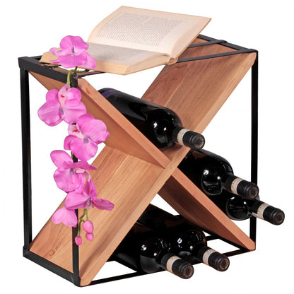 Nancy's Gramercy Wine Rack - Bottle Rack - 16 Bottles - Solid Wood - Acacia Wood - Metal Frame - Brown - Black 