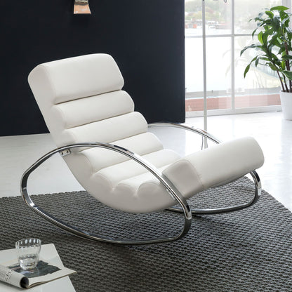 Chaise longue Lehi de Nancy - Chaise à bascule - Fauteuil relax - Ergonomique - Chaise relax - Blanc - Simili cuir - Métal