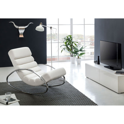 Chaise longue Lehi de Nancy - Chaise à bascule - Fauteuil relax - Ergonomique - Chaise relax - Blanc - Simili cuir - Métal