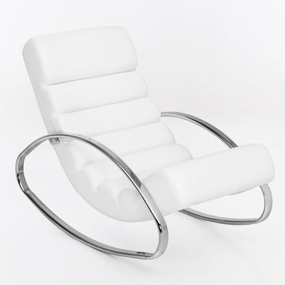 Chaise longue Lehi de Nancy - Chaise à bascule - Fauteuil relax - Ergonomique - Chaise relax - Blanc - Simili cuir - Métal
