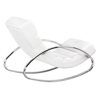 Chaise longue Lehi de Nancy - Chaise à bascule - Fauteuil relax - Ergonomique - Chaise relax - Blanc - Simili cuir - Métal