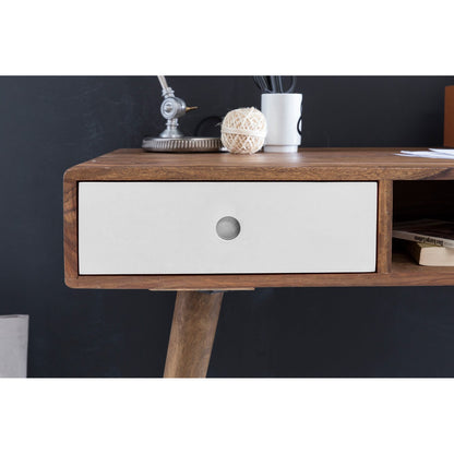 Nancy's Vernal Desk - Table de bureau - Table d'ordinateur portable - Bois massif Sheesham - Marron - Blanc - Tiroirs