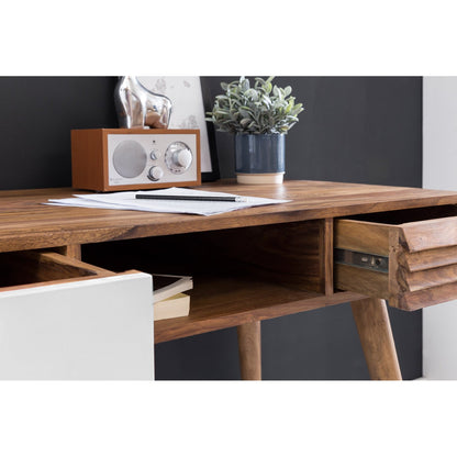Nancy's Vernal Desk - Table de bureau - Table d'ordinateur portable - Bois massif Sheesham - Marron - Blanc - Tiroirs