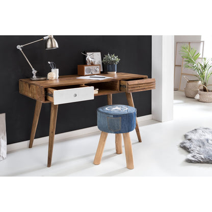 Nancy's Vernal Desk - Table de bureau - Table d'ordinateur portable - Bois massif Sheesham - Marron - Blanc - Tiroirs