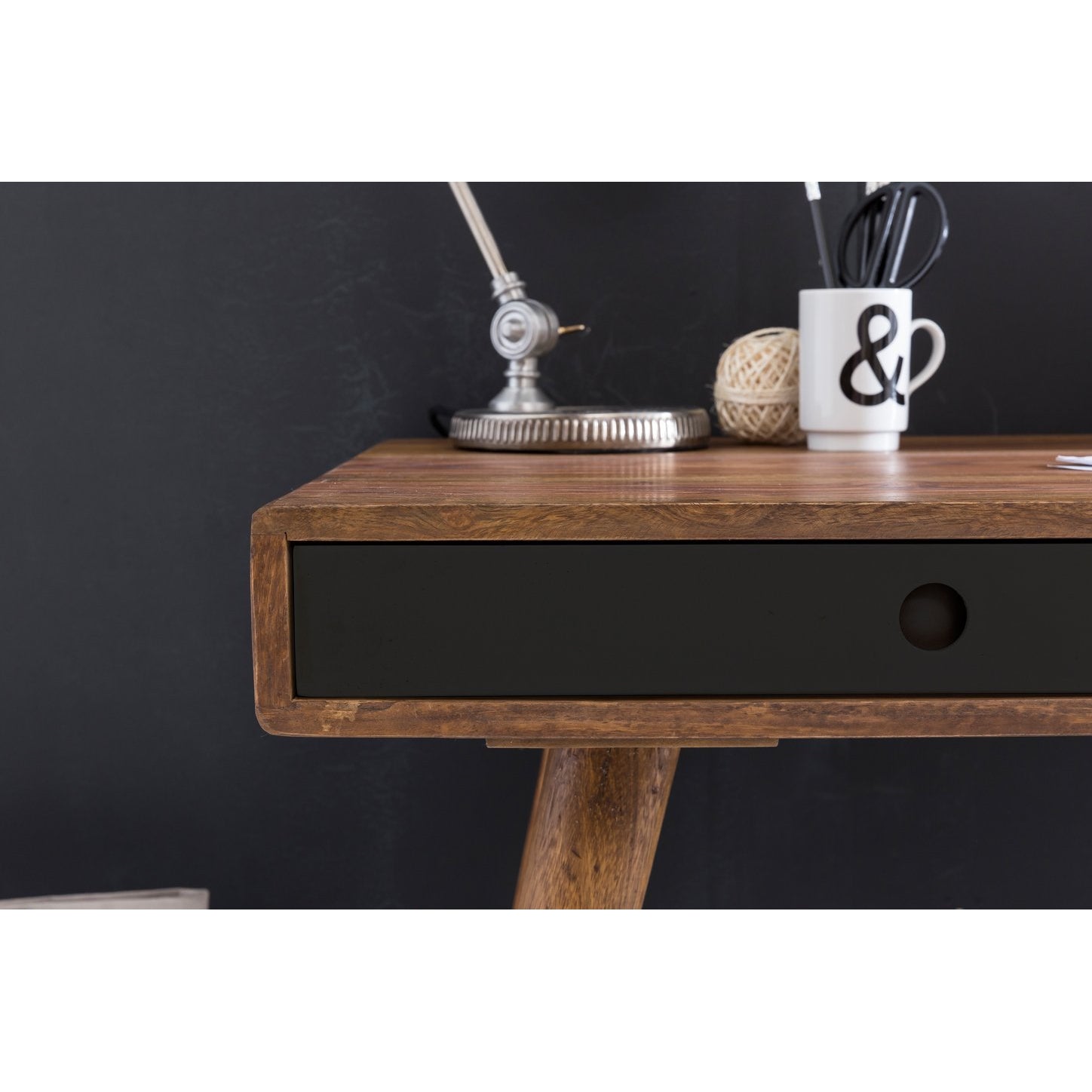 Nancy's Brevard Bureau - Kantoortafel - Laptoptafel - Massief Sheesham Hout - Bruin / Zwart - ± 120 x 60 x 75 cm