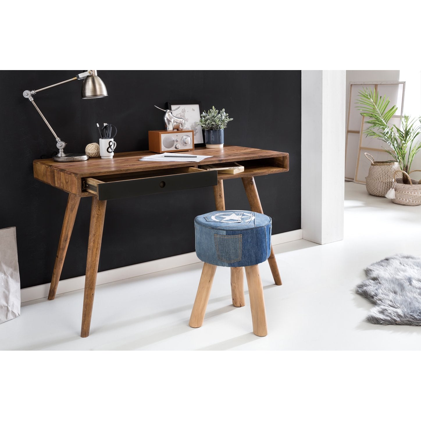 Nancy's Brevard Bureau - Kantoortafel - Laptoptafel - Massief Sheesham Hout - Bruin / Zwart - ± 120 x 60 x 75 cm
