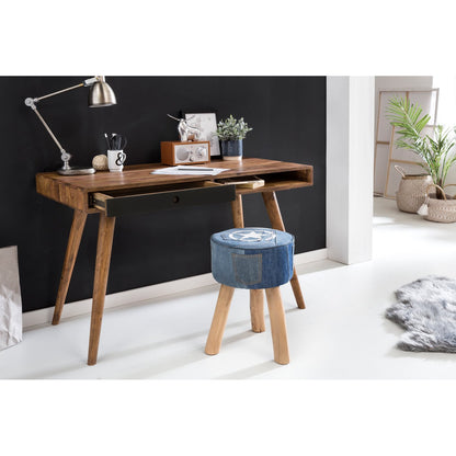 Nancy's Brevard Bureau - Kantoortafel - Laptoptafel - Massief Houten Sheesham - Zwart - Bruin - Wit - Lade