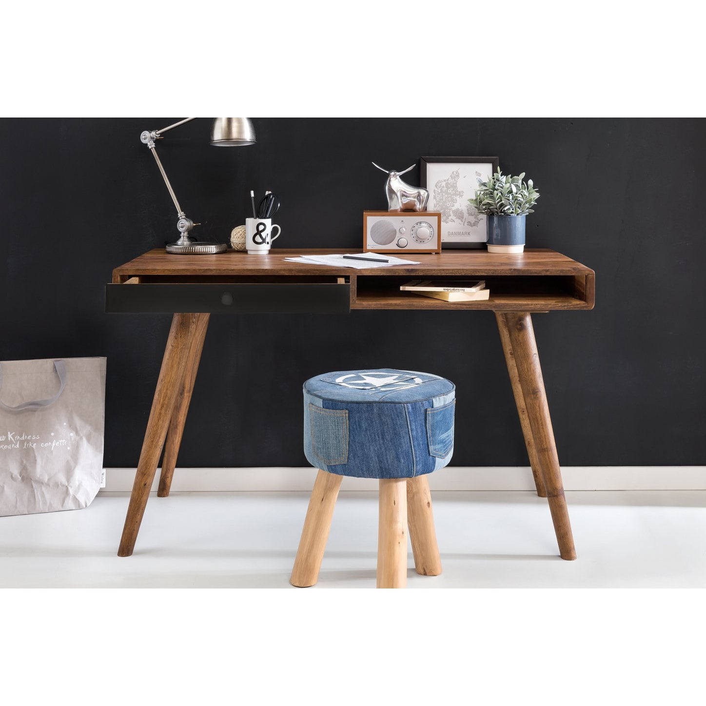 Nancy's Brevard Bureau - Kantoortafel - Laptoptafel - Massief Sheesham Hout - Bruin / Zwart - ± 120 x 60 x 75 cm