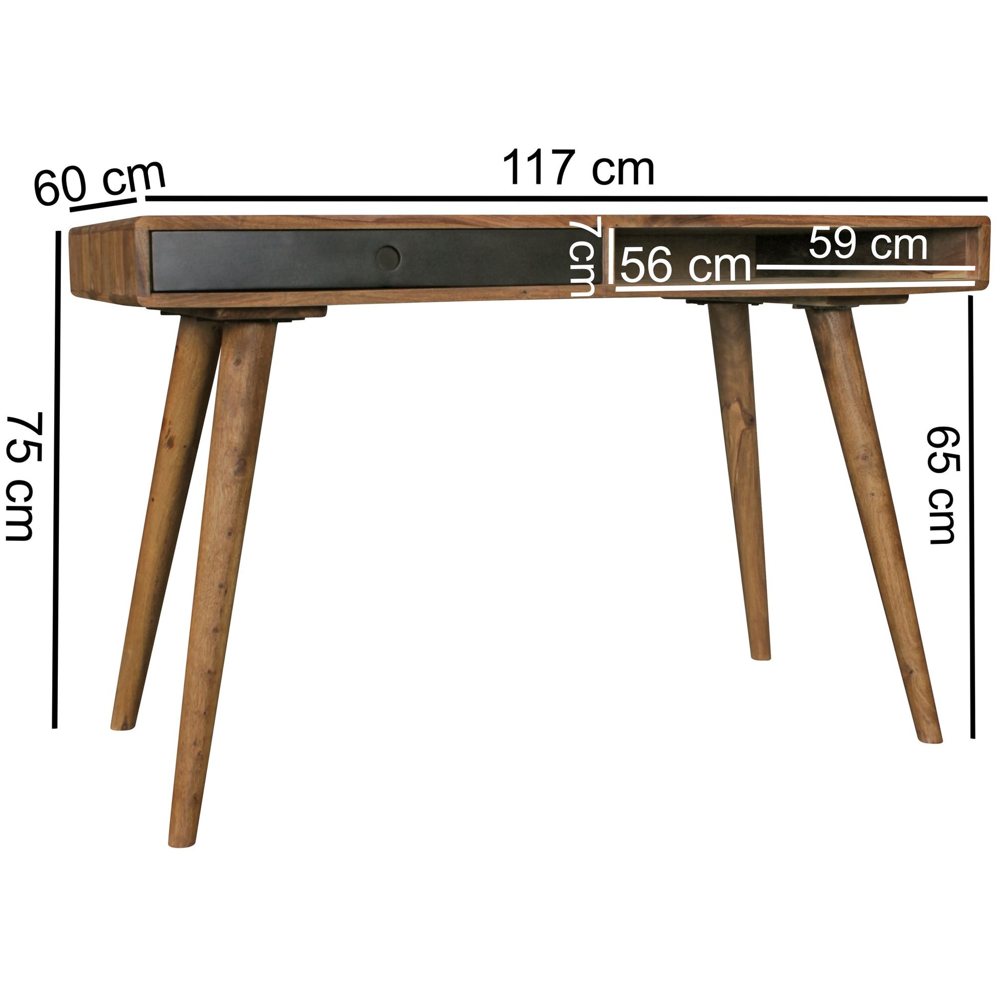 Nancy's Brevard Bureau - Kantoortafel - Laptoptafel - Massief Sheesham Hout - Bruin / Zwart - ± 120 x 60 x 75 cm