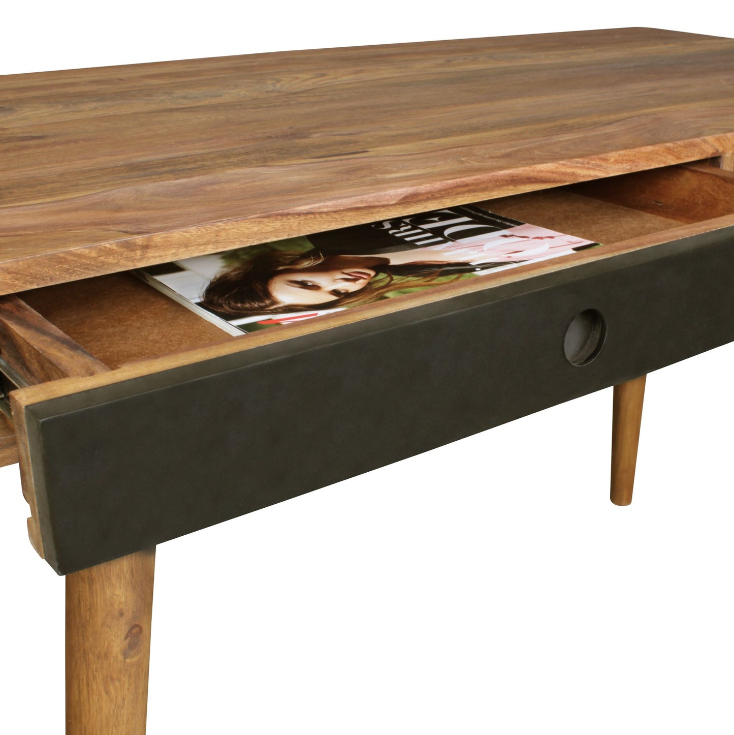 Nancy's Brevard Bureau - Kantoortafel - Laptoptafel - Massief Houten Sheesham - Zwart - Bruin - Wit - Lade