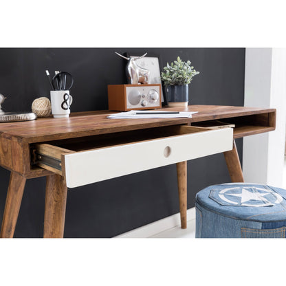 Nancy's Brevard Bureau - Kantoortafel - Laptoptafel - Massief Houten Sheesham - Zwart - Bruin - Wit - Lade