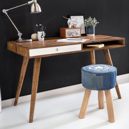 Nancy's Brevard Bureau - Kantoortafel - Laptoptafel - Massief Houten Sheesham - Zwart - Bruin - Wit - Lade