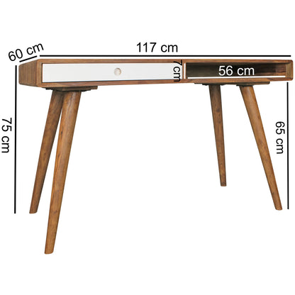 Nancy's Brevard Bureau - Kantoortafel - Laptoptafel - Massief Houten Sheesham - Zwart - Bruin - Wit - Lade