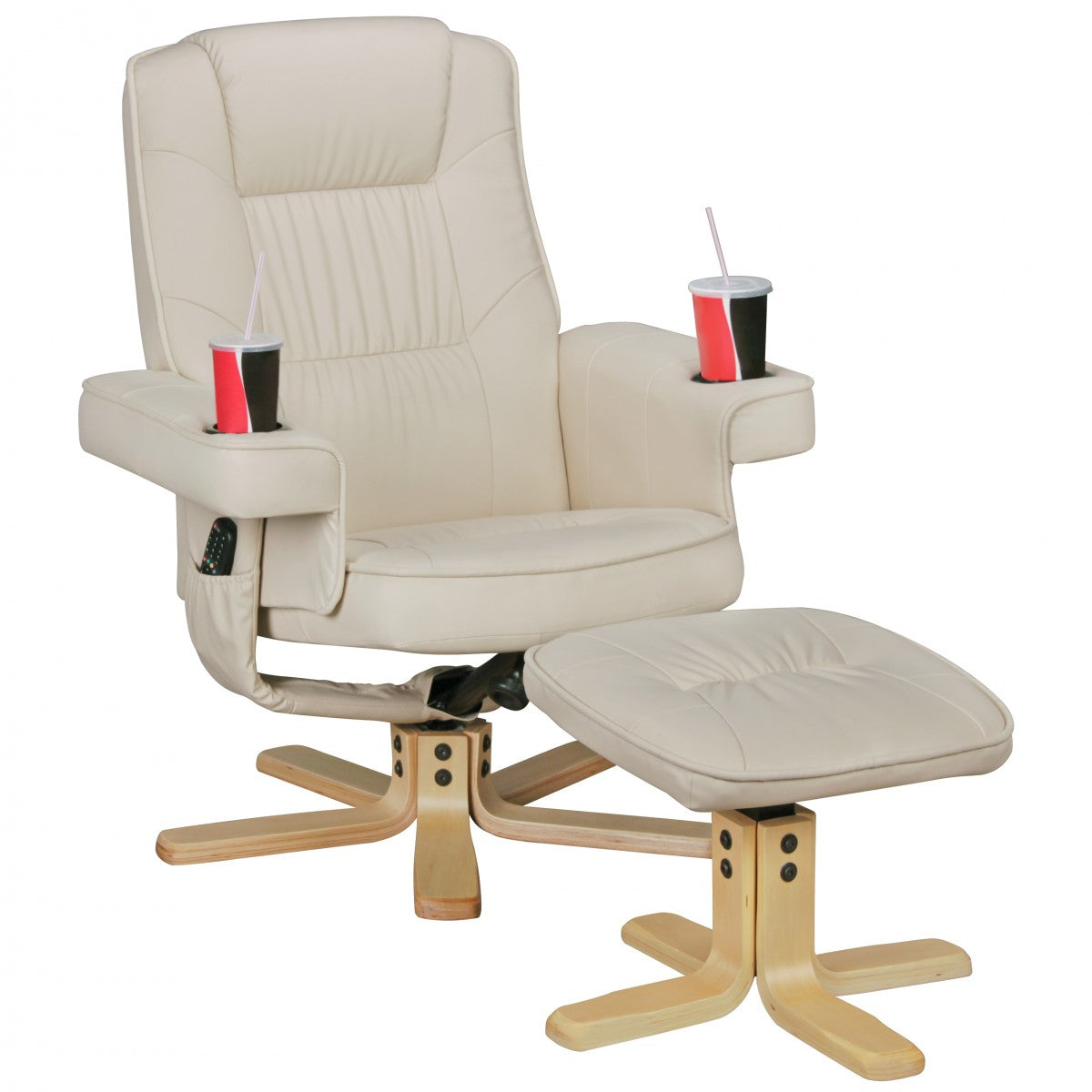Nancy's Streator Fauteuil - TV Fauteuil - Stoel met Bekerhouder - TV Stoel - Stoel met Krukje - Voetenbank - Beige/Zwart