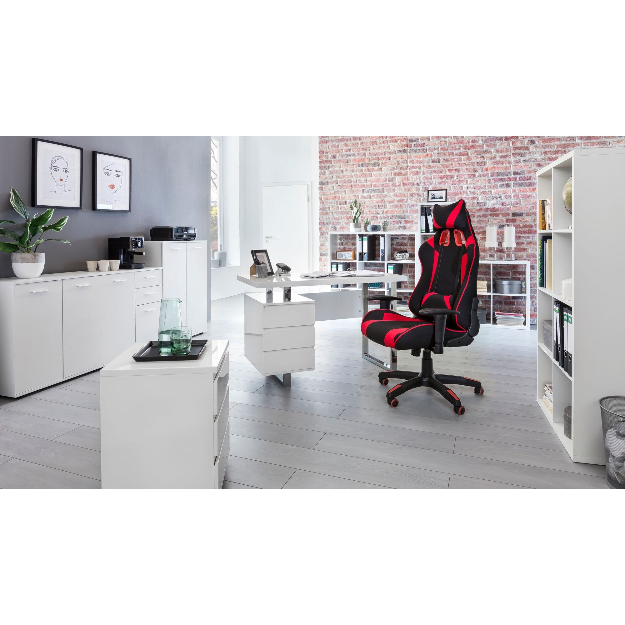Chaise de jeu Nancy's Lampasas - Chaise de bureau - Chaise de direction - Noir - Rouge - Tissu