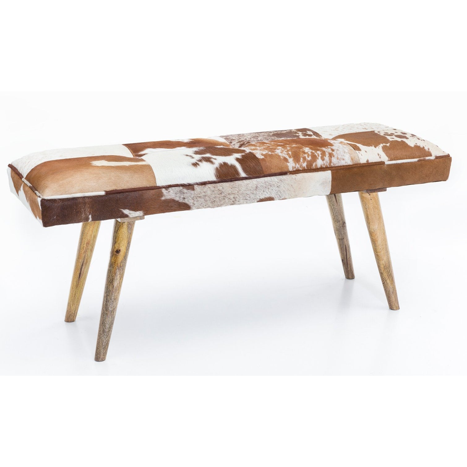 Nancy's Escanaba Sofa - Upholstered Sofa - Hall Sofa - Bench - Goatskin - Mango Wood - Brown/White - 120 cm