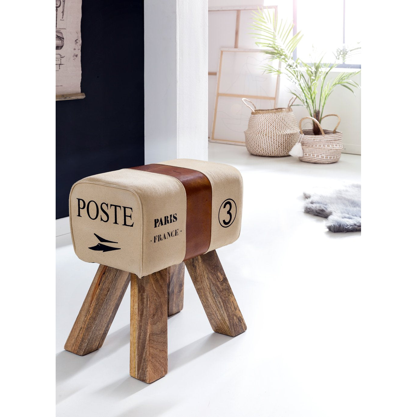 Nancy's Turnbok Krukje - Bankje - Hocker - Gymnastiekkruk - Springbok - Leer / Hout - ± 40 x 30 x 50 cm