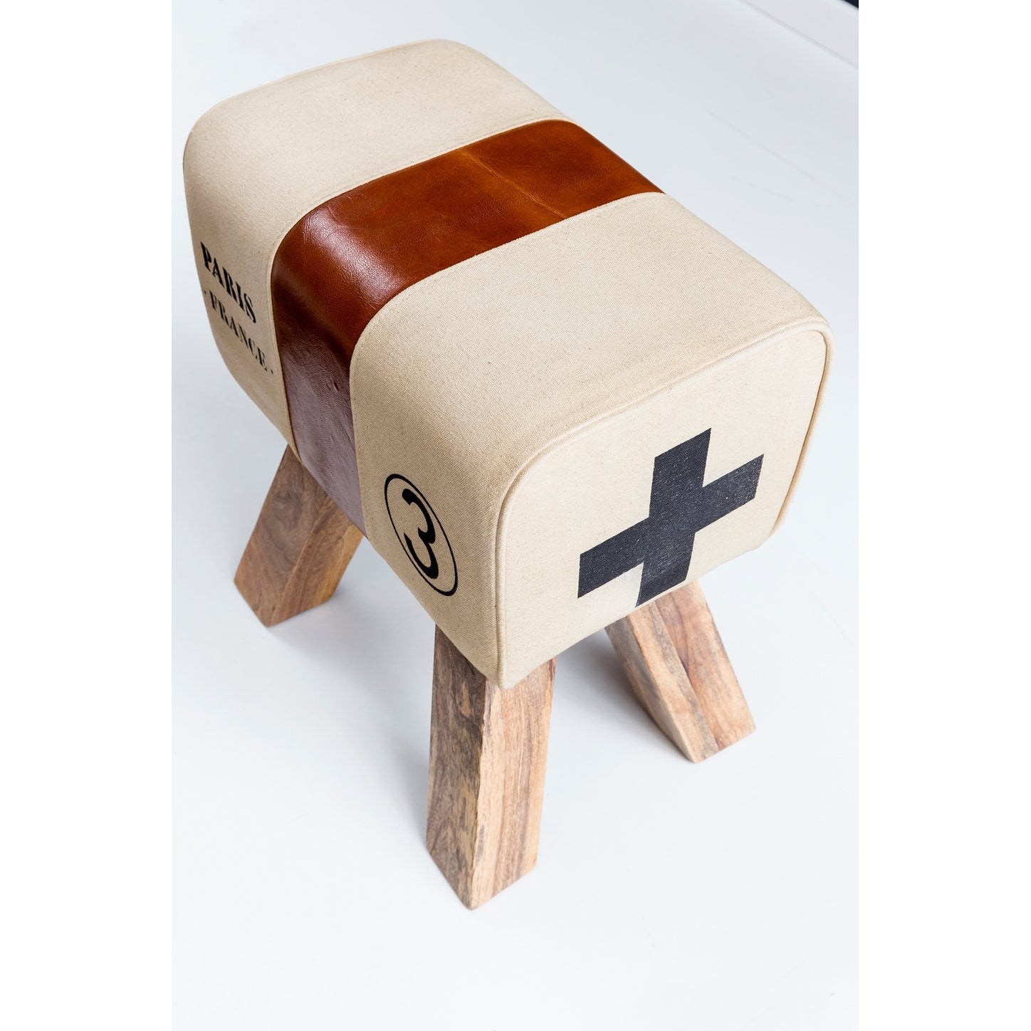 Nancy's Turnbok Krukje - Bankje - Hocker - Gymnastiekkruk - Springbok - Leer / Hout - ± 40 x 30 x 50 cm