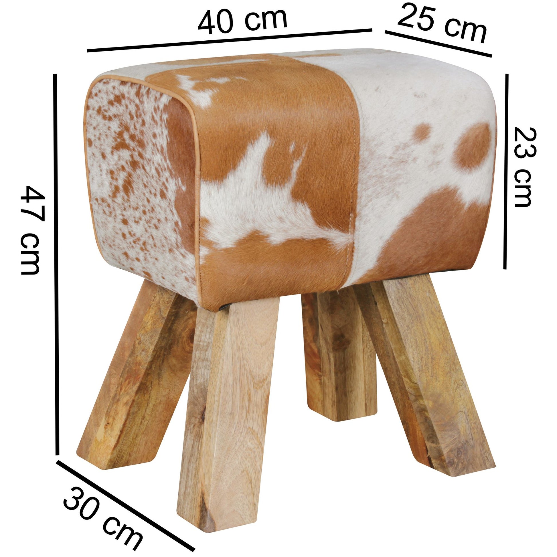 Nancy's Houghton Kruk - Poef - Hocker - Geitenleer - Mangohout - Bruin/Wit - ± 30 x 40 x 50 cm