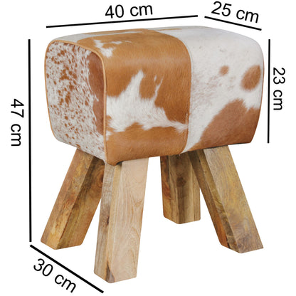 Nancy's Houghton Kruk - Poef - Hocker - Geitenleer - Mangohout - Bruin/Wit - ± 30 x 40 x 50 cm