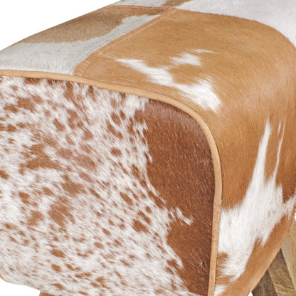Nancy's Houghton Kruk - Poef - Hocker - Geitenleer - Mangohout - Bruin/Wit - ± 30 x 40 x 50 cm