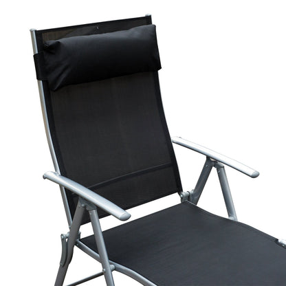 Nancy's Vaughn Lounger - Chaise pliante - Chaise de plage - Coussin - Pliable - Réglable - Accoudoirs - Noir - Argent